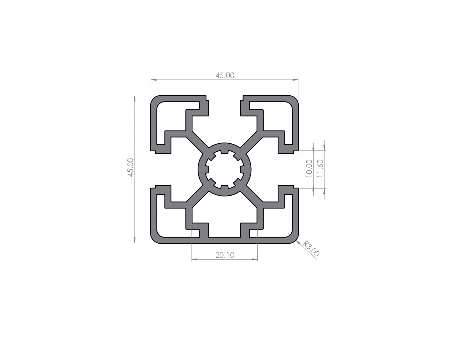 Aluminiumprofil 45x45 Nut 10 Leicht B-Typ 1N